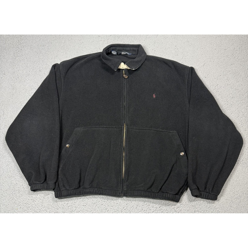 Vintage Polo Ralph Lauren Jacket Mens XL Black Fleece Bomber Collar Full Zip USA